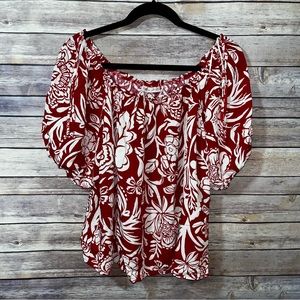 Knox Rose Lined Hawaiian Print Top Off Shoulder Size Large NWOT C2